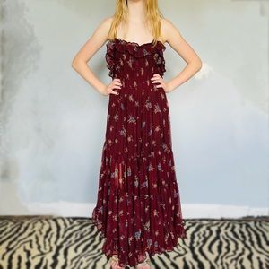 Burgundy floral maxi dress.